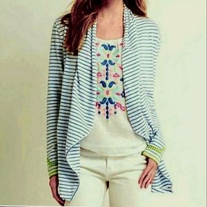 Vineyard Vines Blue & White Striped Drape Cardigan with Neon Trim
